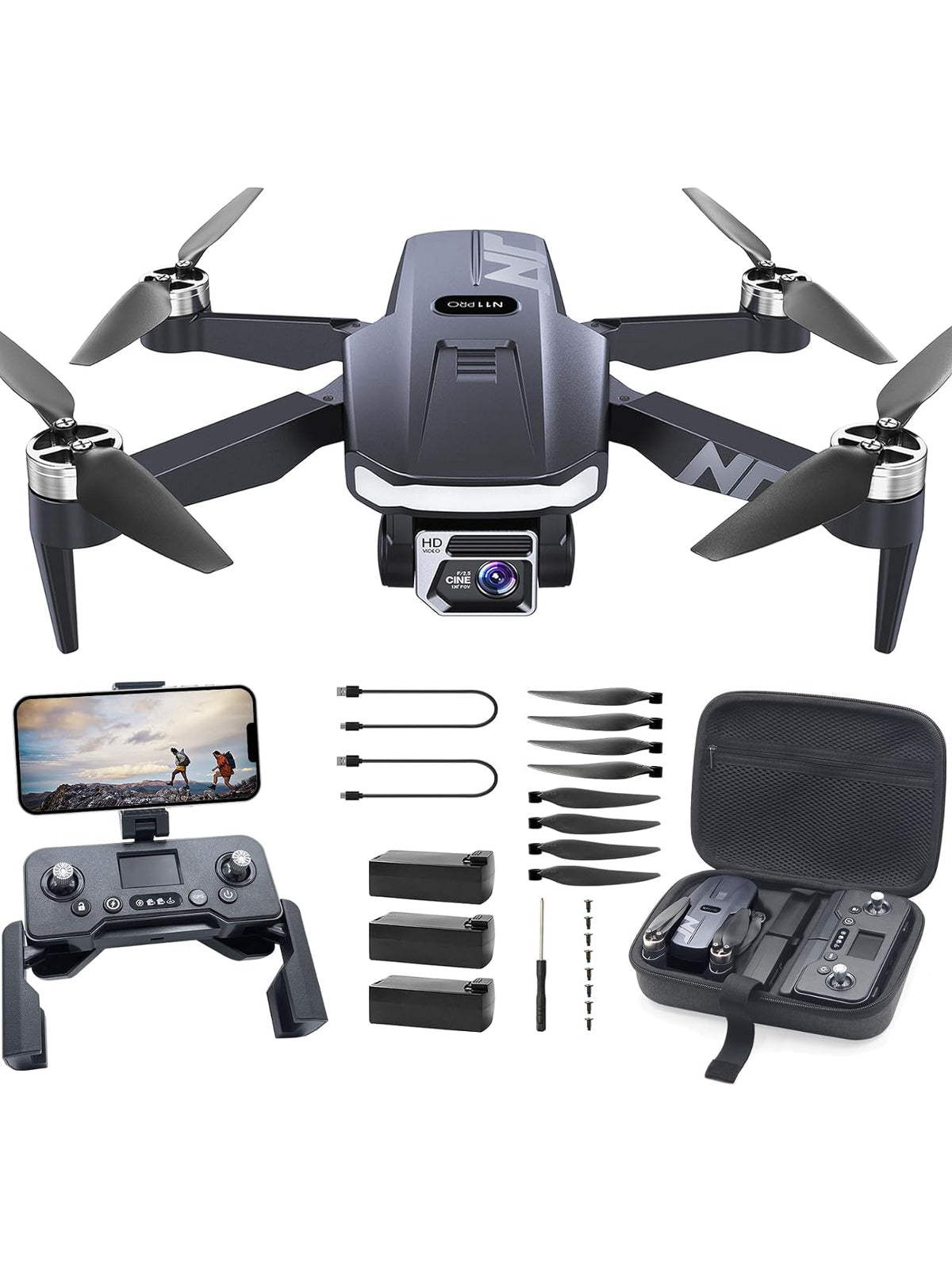 N11 PRO GPS Drone with Camera for Adults 4K UHD, 90 Min Long Flight Time, Long Control Range, Auto Return, Follow Me, Brushless Motor, RC Quadcopter for Beginners