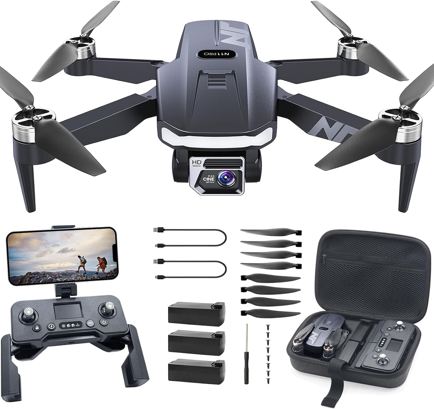 N11 PRO GPS Drone with Camera for Adults 4K UHD, 90 Min Long Flight Time, Long Control Range, Auto Return, Follow Me, Brushless Motor, RC Quadcopter for Beginners